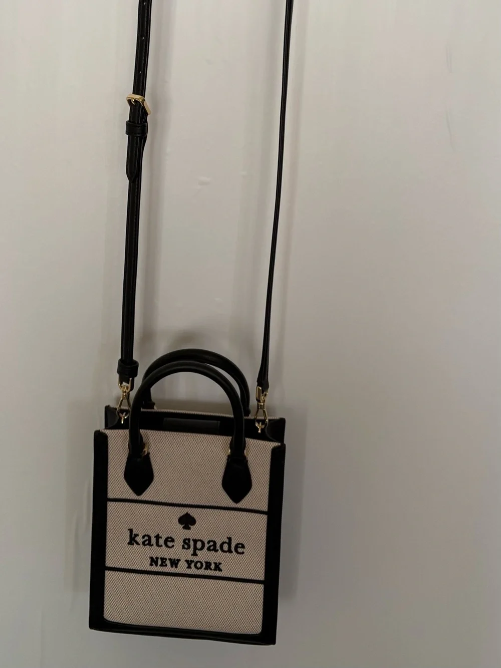 Kate Spade Ellie Canvas Black & Cream Mini Crossbody Tote Bag EUC